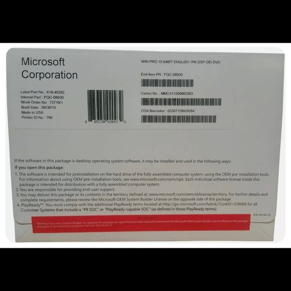 Microsoft Windows 10 Pro 64-bit (OEM Software) (DVD) - Picture 3 of 7